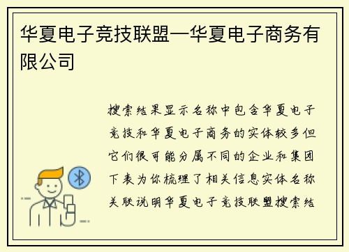华夏电子竞技联盟—华夏电子商务有限公司